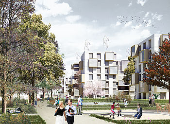 Entwurf von greeen! architects für eine Quartiersentwicklung an der Düsseldorfer Straße in Neuss