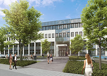 Modernisierung eines Bestandsgebäudes in einen modernen Büro- und Verwaltungskomplex in der Sankt-Franziskus-Straße in Düsseldorf von greeen! architects aus Düsseldorf