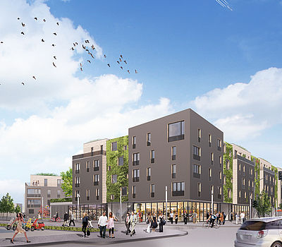 Entwurf von greeen! architects für eine Quartiersentwicklung in Düsseldorf