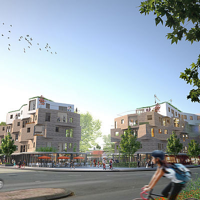 Entwurf für eine Quartiersentwicklung in Christchurch in Neuseeland von den Düsseldorfer Architekten greeen! architects