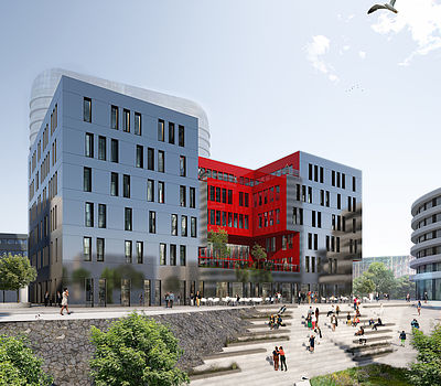 Entwurf von greeen! architects für ein Bürogebäude im Düsseldorfer Medienhafen