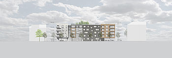 Entwurf von dem Düsseldorfer Architekturbüro greeen! architects für eine Quartiersentwicklung in Mannheim