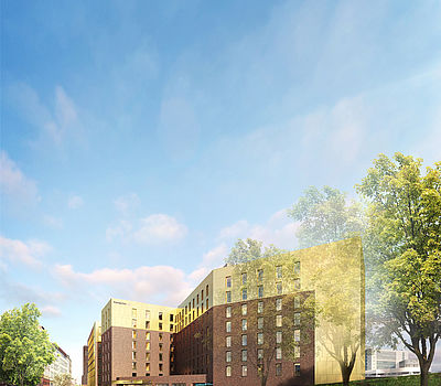 Konrad-Adenauer-Platz / Harkortstraße, Düsseldorf Planung des Neubaus von drei Hotels am Düsseldorfer Hauptbahnhof durch greeen! architects