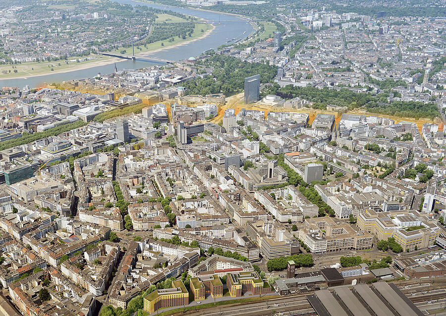 Städtebauliche Studie von greeen! architects für den RheinBoulevard in Düsseldorf