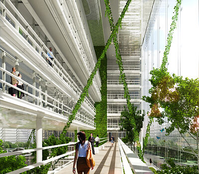 Design by the Düsseldorf architectural office greeen! architects for an ecological office building at Roßstraße / Johannstraße in Düsseldorf