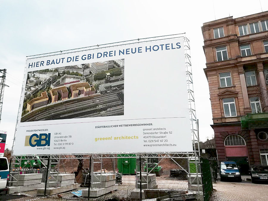 Building site sign, Konrad-Adenauer-Platz / Harkortstraße, Düsseldorf, Germany