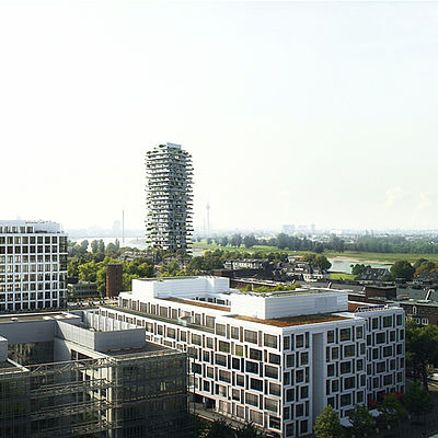 Studie von den Düsseldorfer Architekten greeen! architects für ein Hochhaus mit Nutzungsmischung in Düsseldorf