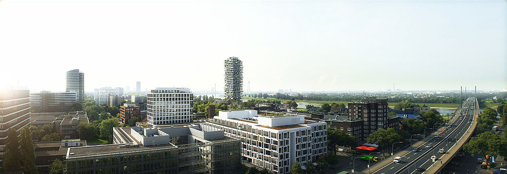 Studie von den Düsseldorfer Architekten greeen! architects für ein Hochhaus mit Nutzungsmischung in Düsseldorf