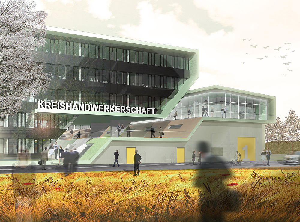 Die Architekten von greeen! architects haben einen Entwurf für die Kreishandwerkerschaft in Mönchengladbach entworfen